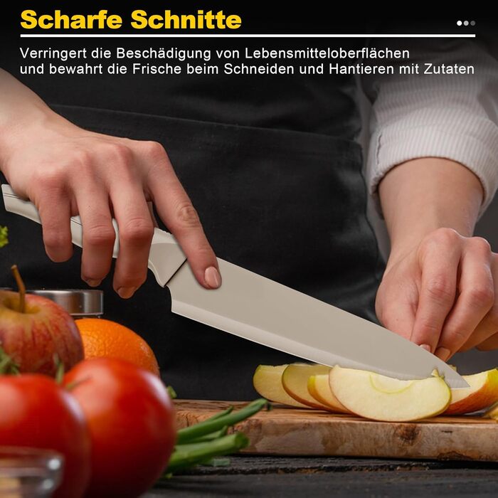 Набір ножів Joyfair 15 предметів з бруском, з високоякісної нержавіючої сталі, кухонний набір ножів для нарізки та подрібнення (Хакі)