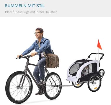 PawHut 2-в-1 Причіп для собак, велосипедний причіп для собак, візок для собак з відбивачами, прапором, причіп для собак PawHut, візок для собак, Oxford-тканина білий/чорний