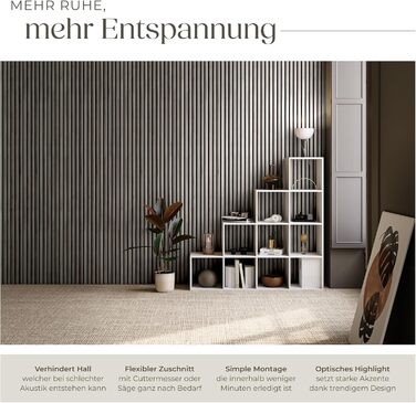 Акустичні 3D-панелі tectake 120x60x2,1 см, настінні панелі-поглиначі шуму під дерево (набір 4 шт, світло-сірий дуб)