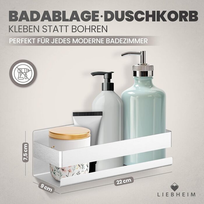 Поличка для душу без свердління - органайзер для ванної кімнати - полиця для душу з алюмінію, сріблястого кольору