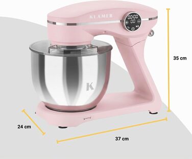 Кухонний комбайн KLAMER 1800W, планетарний міксер для тіста з чашею з нержавіючої сталі 6л (Premium Pink)