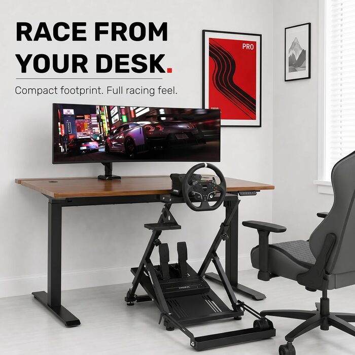 Ігровий стійка для керма GT Omega PRO Wheel Stand з посиленою педальною платформою, тримачем КПП та фіксатором крісла, складана