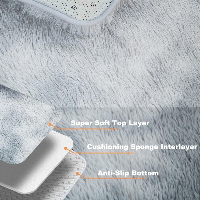 Пухнастий килим для вітальні Hochflor, 160x230 см, сірий. Килим для спальні, дитячої кімнати, з антиковзаючою основою, легко миється.