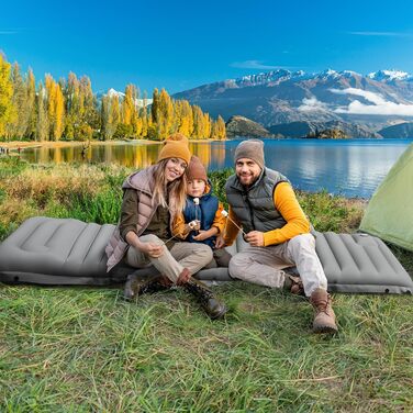 Isomatte YITAHOME самонадувна Ultralight для кемпінгу з вбудованим насосом та подушкою, туристична матрац для відпочинку на природі, подорожей, хайкінгу (Сапфіровий блакитний) (Світло-сірий)
