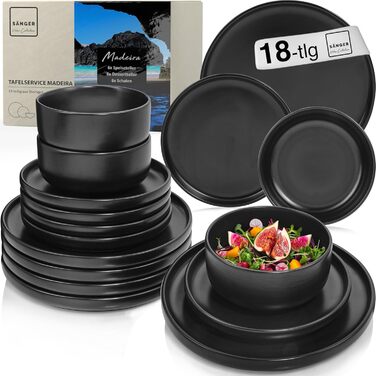 SÄNGER Madeira | Coffee Mug Set for 6 People, 6-Piece Stoneware Coffee Cups Set, Dishwasher-Safe and Microwave-Safe Teacup Set, Multifunctional Coffee Mug Black 350 ml | VALUE COLLECTION