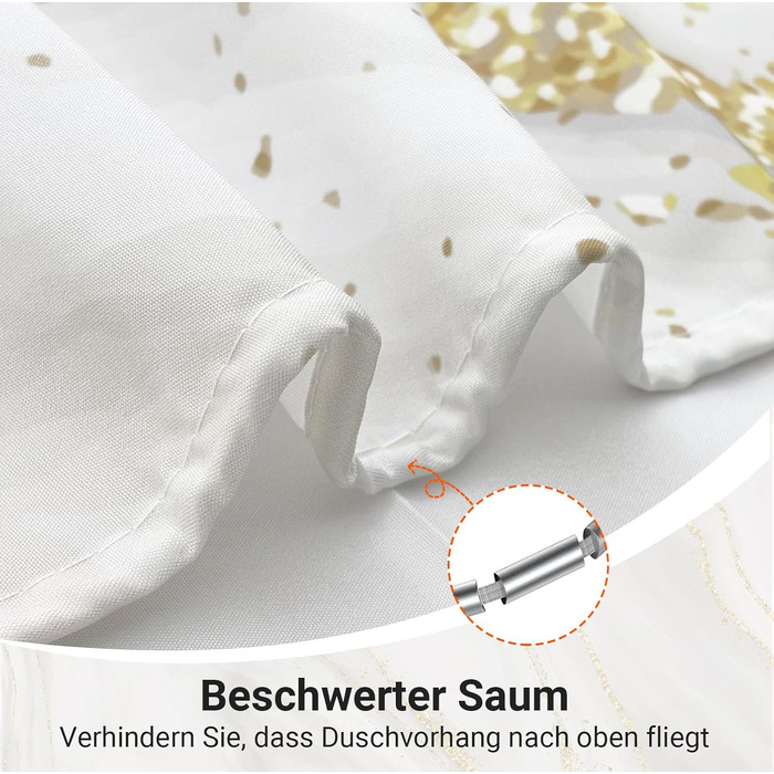 Штора для ванної кімнати 180x200 см з антигрибковим покриттям, водовідштовхувальна, поліестер, з кільцями (Phnom Penh Сірий мармур)