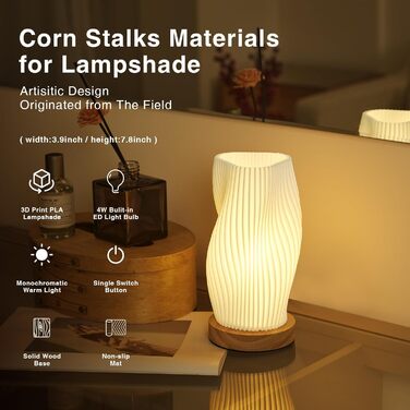 Стіл лампа Dawnwake з дерев'яним цоколем, LED-лампа для спальні та вітальні