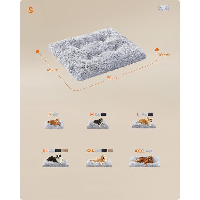 Крісло-лежанка для собак Feandrea, м'яке, 65 x 45 см, плюшеве, машинне прання, багатофункціональне, Ombré Grey