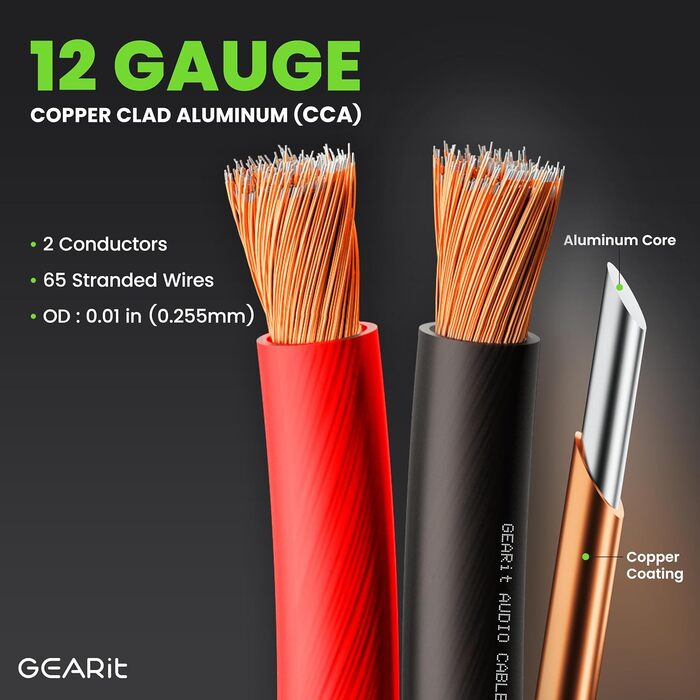 Кабель для акустики GearIT 12 AWG, 30.4 м (100 футів), чорний/червоний – для домашнього кінотеатру та авто