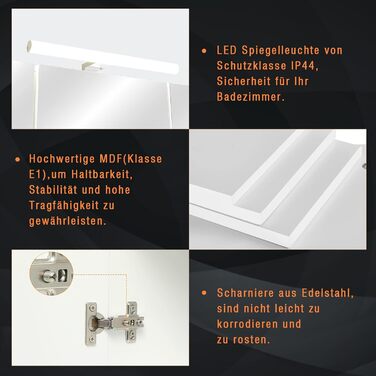 Дзеркальна шафка для ванної кімнати Dictac з LED-підсвічуванням, розеткою та вимикачем світла 70x15x60 см (ШxГxВ). Шафка з трьома дверцятами, шафка-дзеркало для ванної, навісна шафка, дзеркало для ванної кімнати, білий колір.