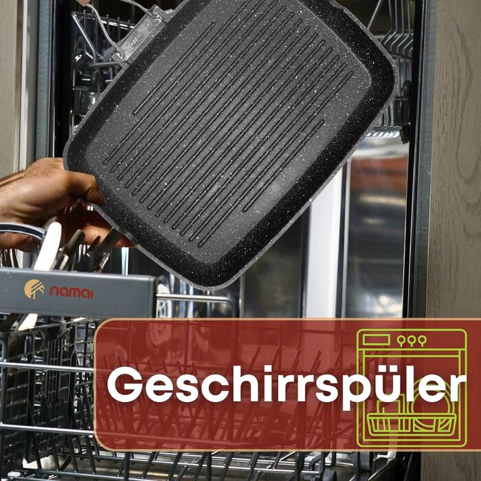 Гриль-пательня NAMAI алюмінієва лита 36x24 см, антипригарна, для газового гриля, чорна, виготовлено в Італії