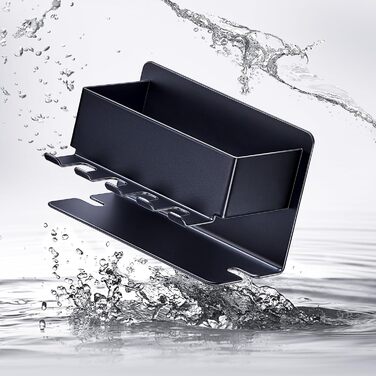 Тримач для зубних щіток настінний, для електричної зубної щітки, з підставкою для насадок, без свердління, чорний, компактний