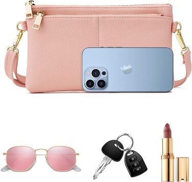 Жіноча сумка-месенджер зі шкіри, рожева крос-боді, багатофункціональна міні-сумка через плече