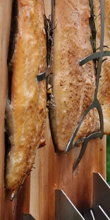 Fire World Stainless Steel Salmon Grill Plate - 180° Rotating Grill Accessory for Fire Pit & BBQ - Made in Germany