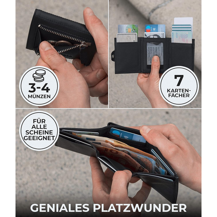 Гаманець Koruta Slim з RFID захистом та відділенням для монет - картхолдер для чоловіків і жінок (карбон, чорний) + місце для AirTag