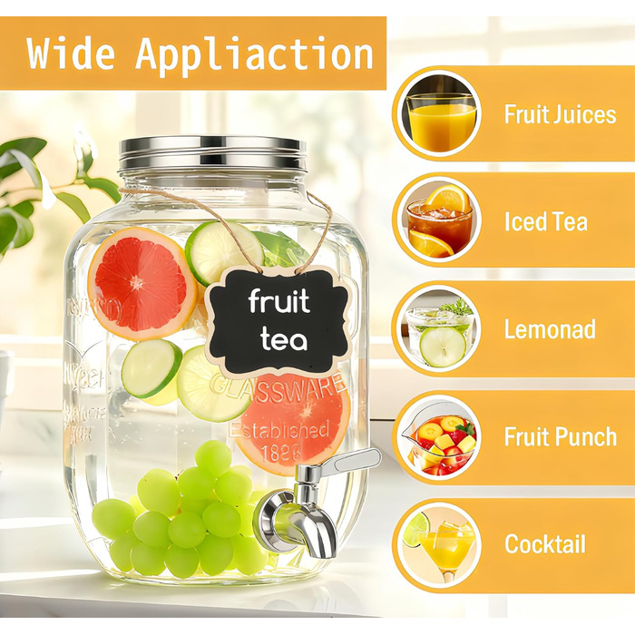2 x 4L скляний диспенсер для напоїв зі стійкою, диспенсер для води, соку, домашніх напоїв, для вечірок, весіль, 4L, 2 шт.