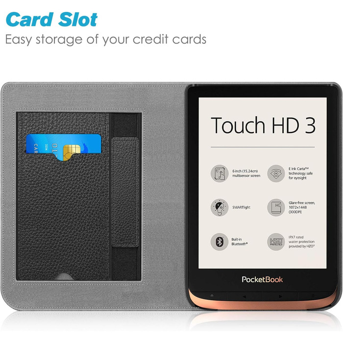 Чохол Fintie для Pocketbook Touch HD 3 / Touch Lux 5/4 / Basic Lux 4/3/2 та Pocketbook Color: з підставкою, кишенями для карток, петлею та авто-ввімкненням/вимиканням (Чорний)