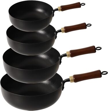 Набір сковорідок з нержавіючої сталі з антипригарним покриттям (4 шт.) 26/24/20/18 см, дерев'яні ручки