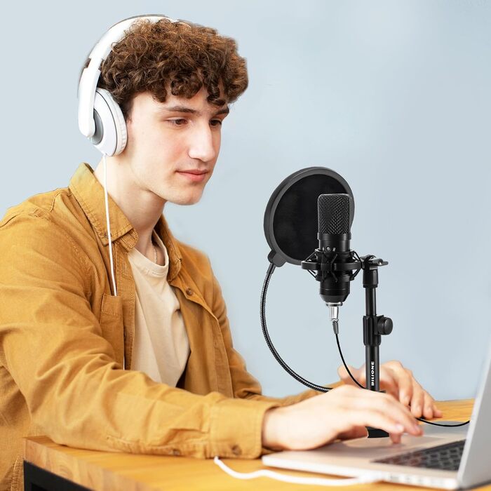 Підставка для мікрофона BILIONE з поп-фільтром та амортизатором, регульована, з адаптерами для настільного використання