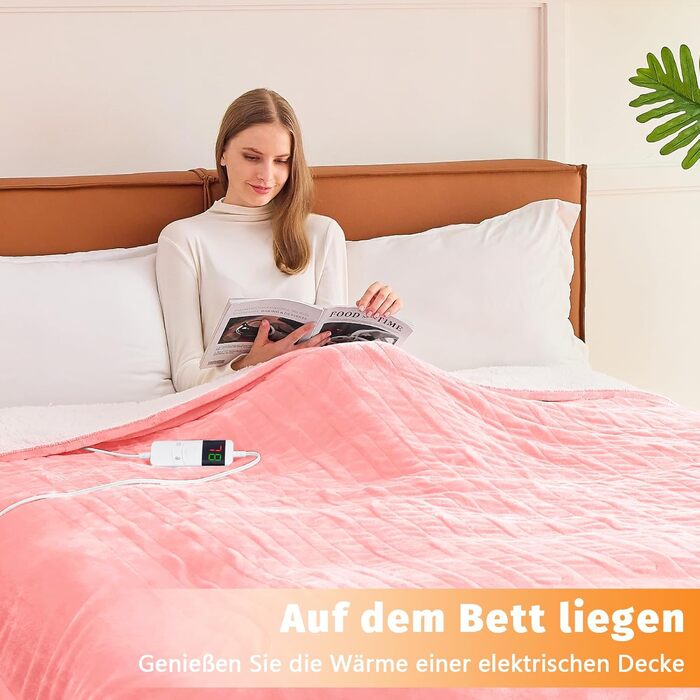 Електрична ковдра BOMOVA з автовимкненням, тепла та м'яка ковдра для дому, 10 режимів нагріву та таймер, подарунок для жінок, рожева, 130x180 см