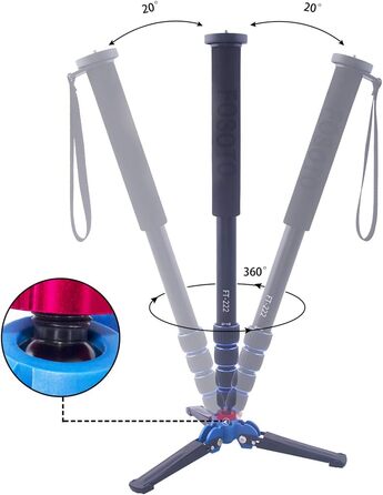 Штатив для камери FOSOTO з алюмінію, 5 секцій, 165 см, чорний + синій (сумісний з Canon, Nikon, Sony, Panasonic, DSLR)