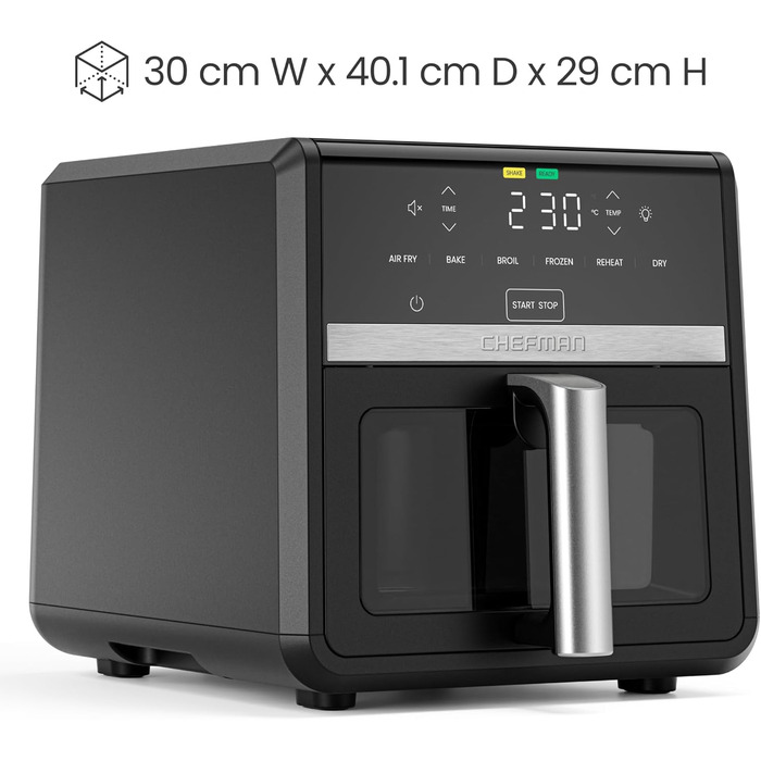 Фритюрниця електрична Chefman TurboFry 8.5л 6-в-1 з оглядовим вікном, чорна - аерофритюрниця, духовка, гриль