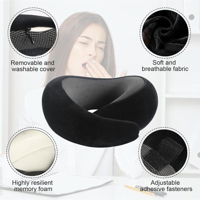 Подушка для шиї у подорожах: бамбукова, з маскою для очей, Memory Foam, для авто, поїздів, літака та офісу