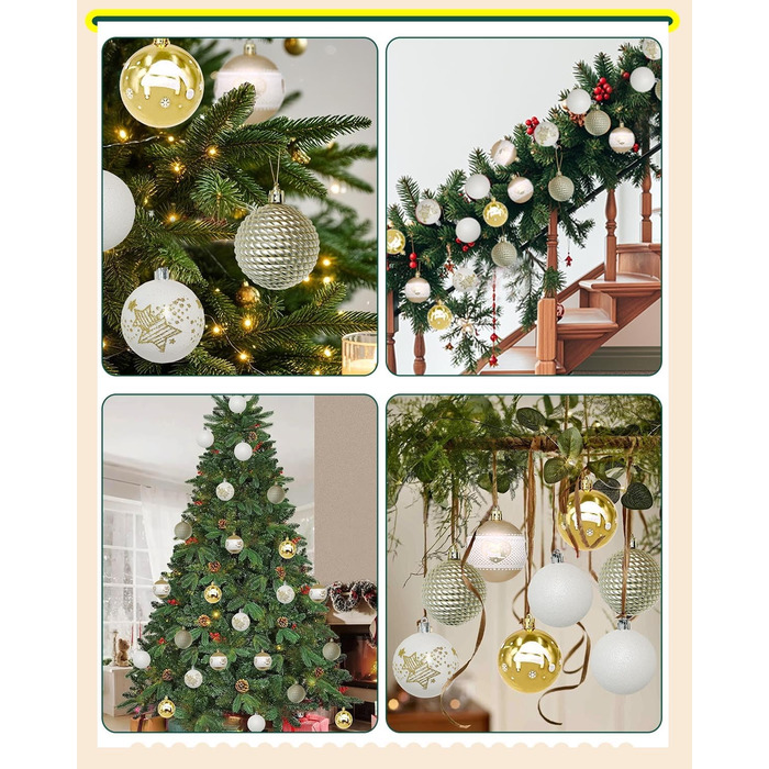 Набір 40 прикрас на ялинку, 6 см, червоно-білі, пластик, з підвісками, міцні, різні поверхні та візерунки, для внутрішнього та зовнішнього використання