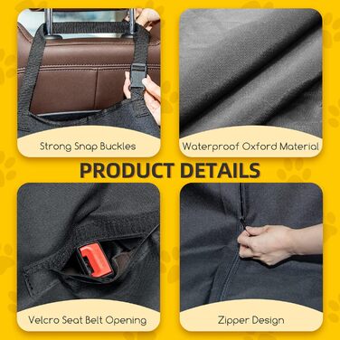 Захисний чохол для автокрісла для собак Nobleza, водонепроникний, 147x145 см, чорний