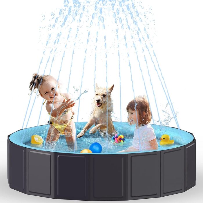Dog Pool for Large Dogs - Foldable Swimming Pools with Sprinkler, Durable PVC Splash Pool for Dogs, Safe & Eco-Friendly Dog Bathtub - L (160cm)