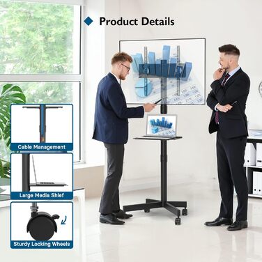 Підставка для телевізора BONTEC на коліщатках для плазмових/LCD/LED телевізорів 23-60 дюймів, з полицею для ноутбука, регульована по висоті, чорна (до 25 кг, VESA 400x400 мм)