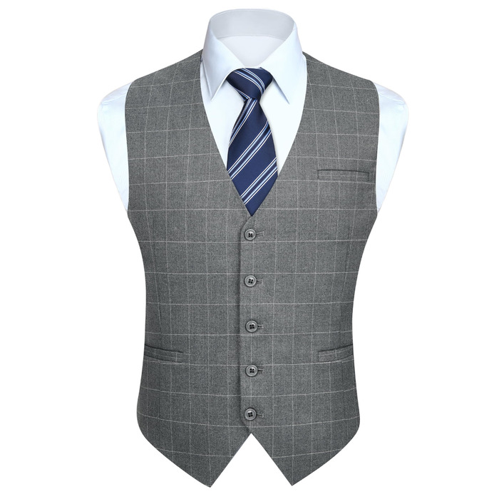Жилет для костюма чоловічий HISDERN, бавовна, в клітинку, світло-сірий, розмір XL