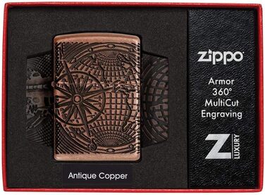 Zippo 29853 – World Map, Antique Copper – Gasoline Windproof Lighter, Refillable, in a High-Quality Gift Box