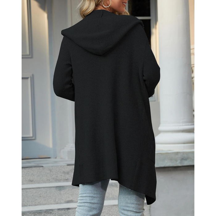 Жіноча довга куртка-кардиган без застібки JUOIANTANG, чорна, розмір XXL