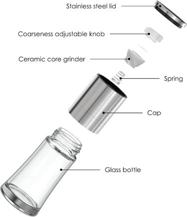 Набір з 2 мельниць для солі та перцю Vzaahu з керамічним механізмом, регулювання помелу, сірі та блакитні, портативні, багаторазові