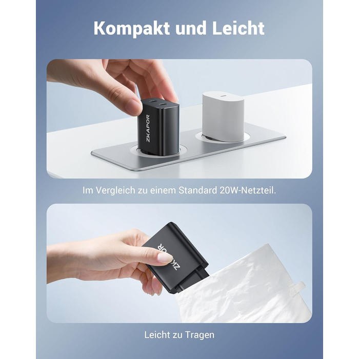 Зарядний пристрій ZKAPOR з 4 USB-C портами, 45W, білий (PD+QC)