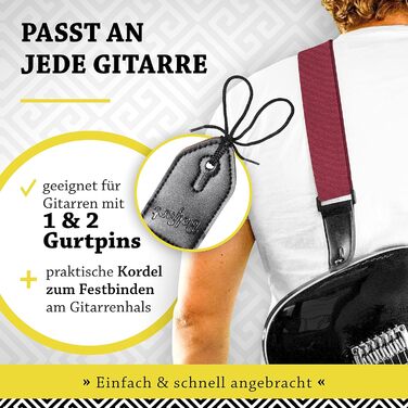 Гітарний ремінь Belfort® для електрогітари, акустичної гітари, класичної гітари, бас-гітари та укулеле. З мікрофібри, з електронною книгою (червоний)