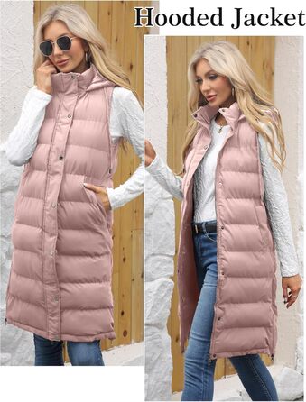 Жіноча зимова жилетка Maeau: тепла, тримає тепло, з капюшоном та кишенями, розміри S-3XL, рожевий колір
