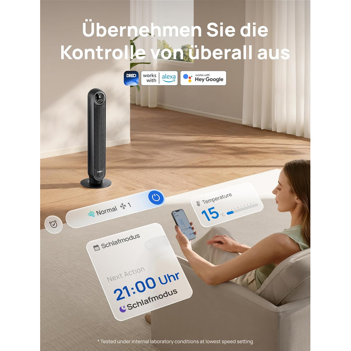 Турбовентилятор Dreo з потужним мотором DC: тихий, з радіусом дії 11 м, з пультом керування, 9 режимів, 4 моди, 90° осциляція, таймер 12 годин. Ідеально для спальні.