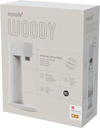 MySoda: Набір Woody - Газована вода з дерев'яного композиту, BPA-free пляшка Quick-Lock та CO2 балон (Білий)
