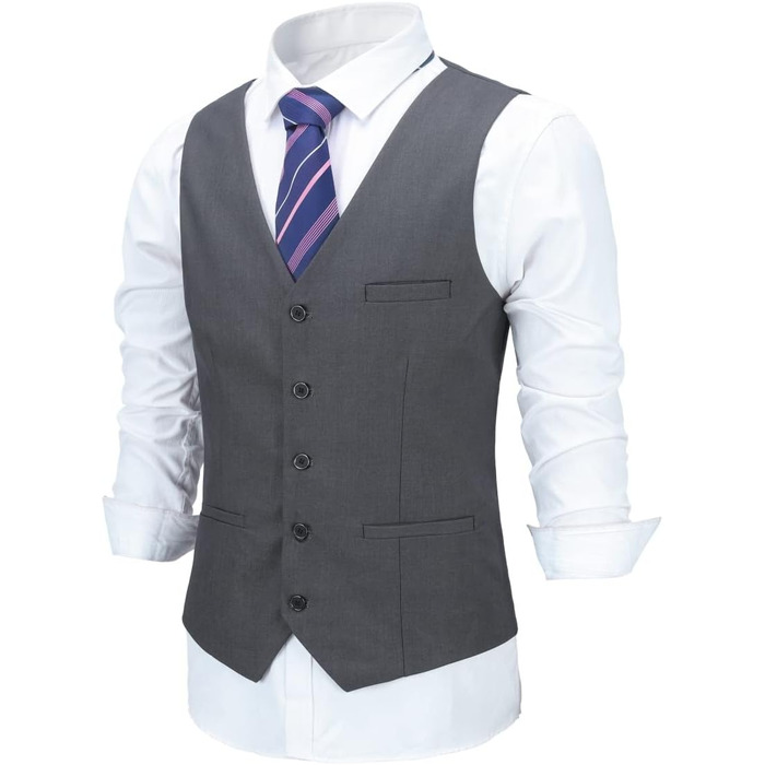Чоловіча жилетка Allthemen V-подібний виріз, однобортна, Slim Fit, для ділового костюма, Western (XXL, темно-сіра)