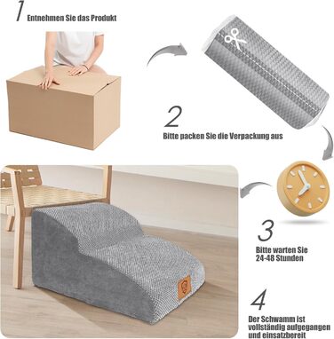 Myiosus Dog Stairs, 2 Steps Pet Staircase, Waterproof Dog Steps Made of Sponge, Non-Slip Dog Ramp for Sofa Bed, Dog Staircase with Washable Cover, Portable Cat Staircase