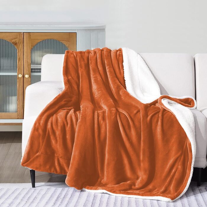 Плед Sherpa-Fleece Imperial Rooms, ковдра для дивана, теплий, м'який, двосторонній, мікрофібра, колір іржавий, розмір King (200x240 см)