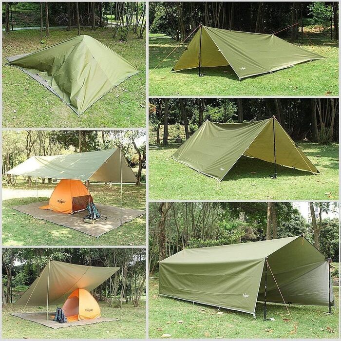 Тент Unigear 3x3/3x4/3x5/4x4 м, водонепроникний, для намету, гамаку, кемпінгу, туризму, армійний зелений