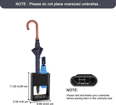 Підставка для парасольки з знімною підставкою для збору води, пластикова підставка для довгих/коротких парасольок, полиця для зберігання в приміщенні (Чорний)