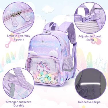 Дитячий рюкзак Kinder для дівчаток та хлопчиків 2-6 років: садочок, школа, ліловий з тваринами