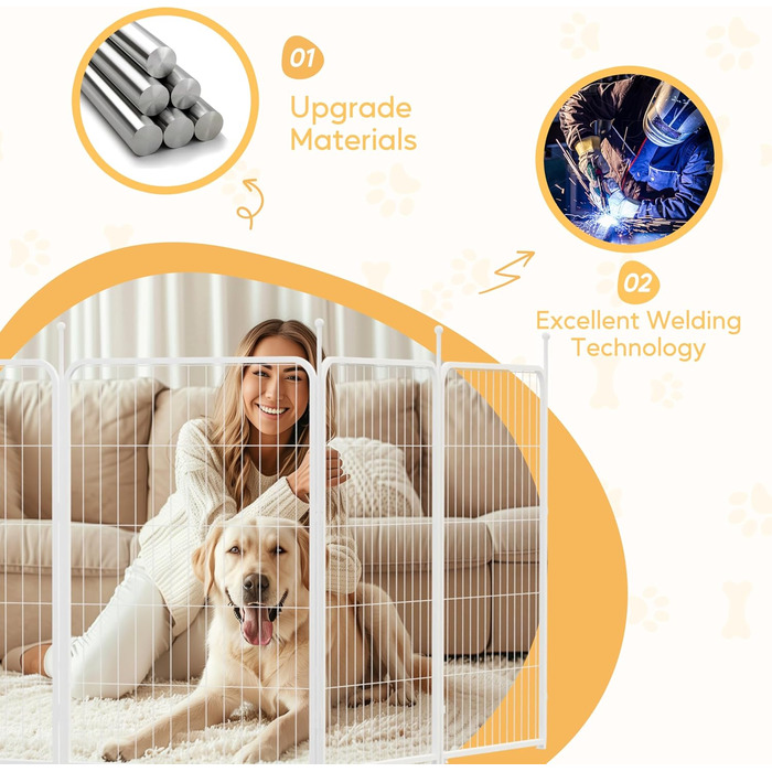 Вольєр для собак HealSmart, 61 см, 8 панелей, міцний метал, портативний, для дому та вулиці, кемпінгу, двору, автодому, огорожа, приватність, тераси, білий