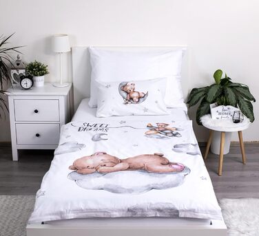 Комплект постільної білизни для дитячого ліжечка: комплект постільної білизни для малюків, постільна білизна для дитячого ліжечка 100x135 см + наволочка 40x60 см з бавовни, сертифікат Öko-Tex Standard, для хлопчиків та дівчаток (ведмедик Тіша)