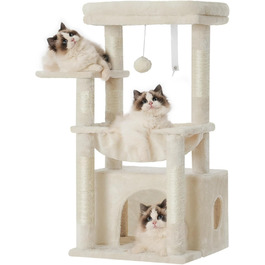 Котячий будиночок Heybly HCT008SW (Бежевий): міцний котячий будиночок з великим м'яким кошиком, стійкими сизалевими стовпчиками та місцем для сну