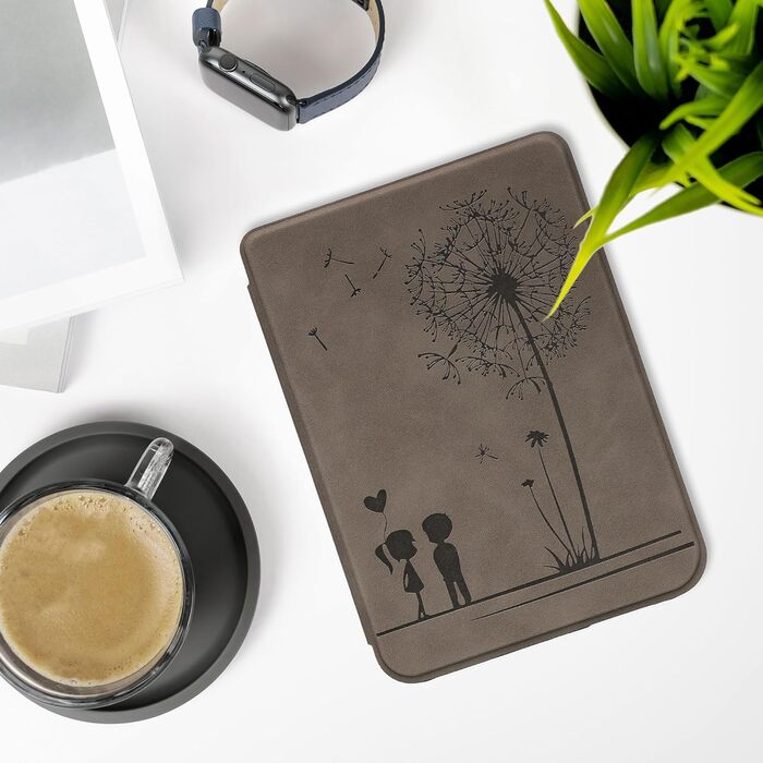 Чохол kwmobile для Kobo Clara BW/Clara Colour/Tolino Shine (5)/Shine Color - чохол з штучної шкіри (Pusteblume Love Grey)